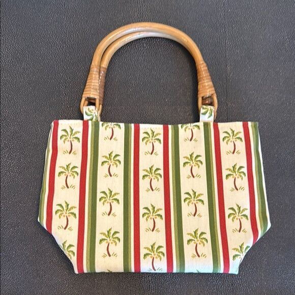 Tropical Palm Print Tote Bag with Bamboo Handles - Picture 1 of 8